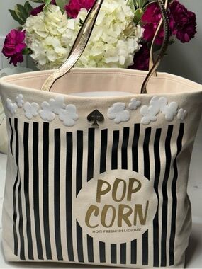 Kate Spade Cream and Black Popcorn Tote with KS Dustbag